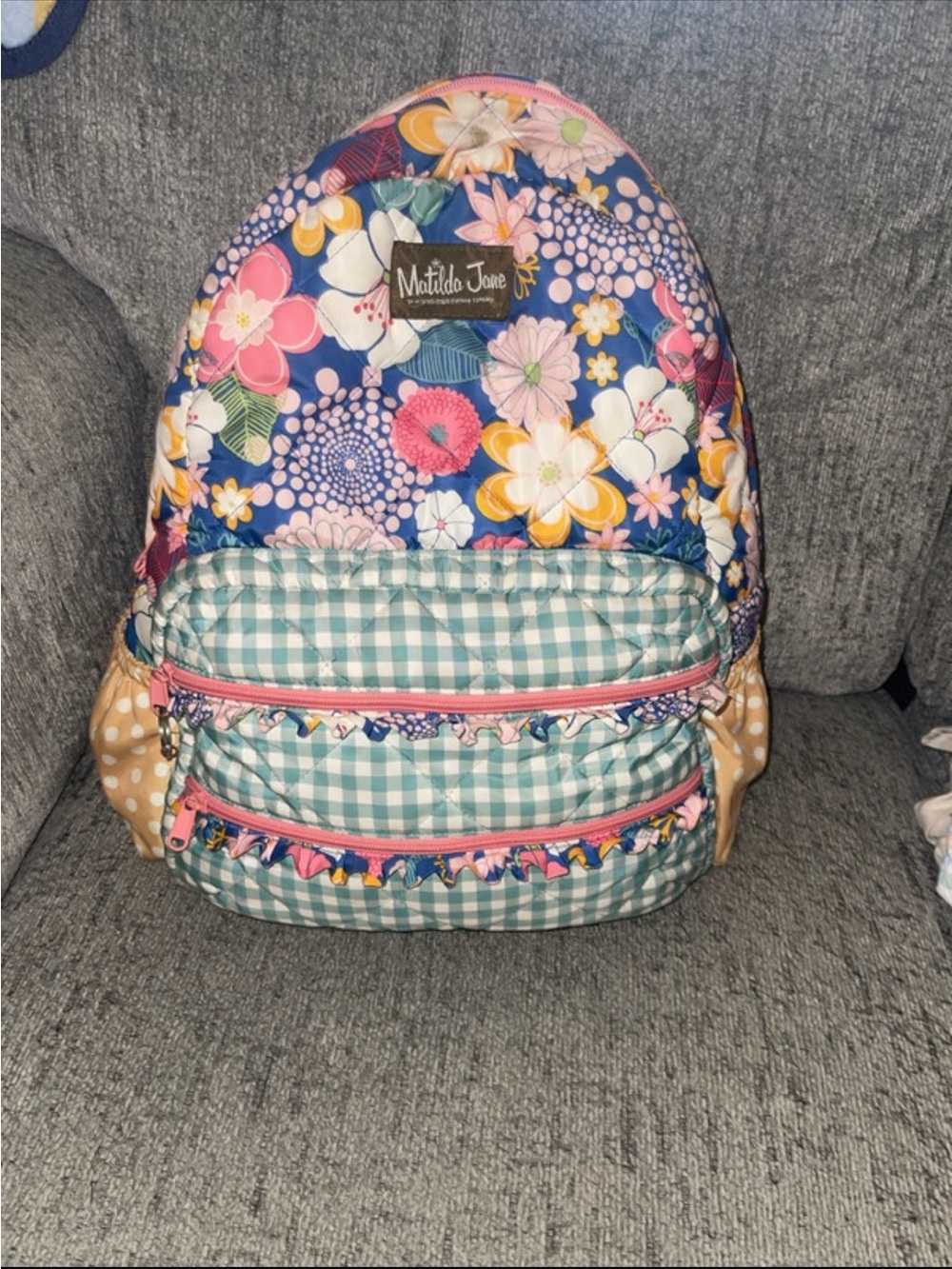 Matilda Jane Floral & Gingham Kids Backpack - Navy, Pink, Green, Yellow